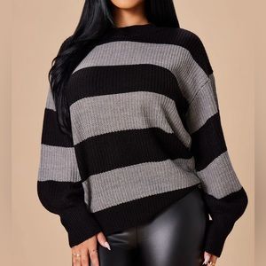 NWT Women’s Fashion Nova Autumn Dreams Striped Sweater Grey/Black Size Small S